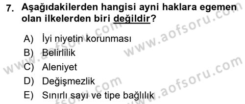 Medeni Hukuk Bilgisi Dersi 2024 - 2025 Yılı Yaz Okulu Sınav Soruları 7. Soru