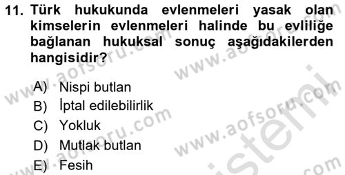 Medeni Hukuk Bilgisi Dersi 2025 - 2026 Yılı (Vize) Ara Sınav Soruları 11. Soru