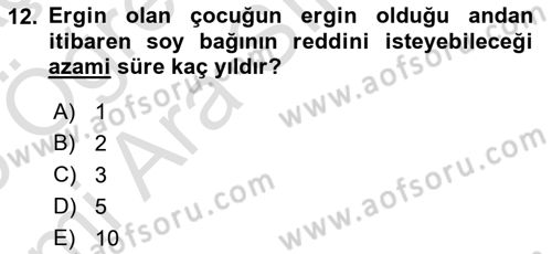 Medeni Hukuk Bilgisi Dersi 2025 - 2026 Yılı (Vize) Ara Sınav Soruları 12. Soru