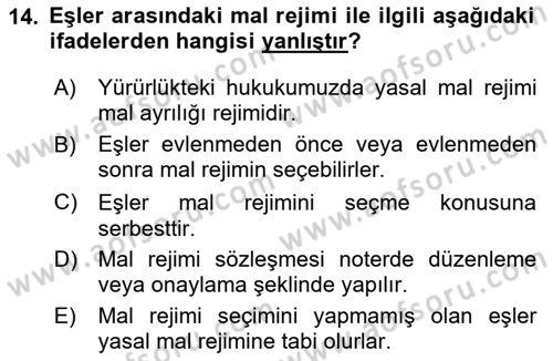 Medeni Hukuk Bilgisi Dersi 2025 - 2026 Yılı (Vize) Ara Sınav Soruları 14. Soru