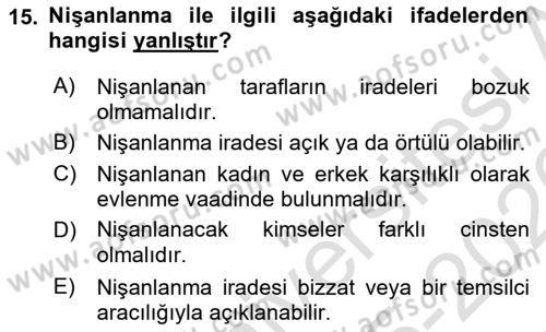 Medeni Hukuk Bilgisi Dersi 2025 - 2026 Yılı (Vize) Ara Sınav Soruları 15. Soru