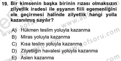 Medeni Hukuk Bilgisi Dersi 2025 - 2026 Yılı (Vize) Ara Sınav Soruları 19. Soru