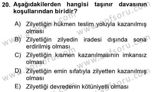 Medeni Hukuk Bilgisi Dersi 2025 - 2026 Yılı (Vize) Ara Sınav Soruları 20. Soru