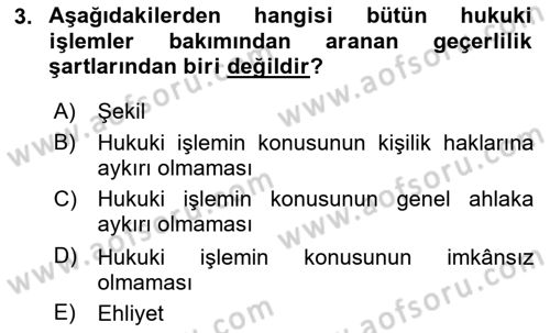 Medeni Hukuk Bilgisi Dersi 2025 - 2026 Yılı (Vize) Ara Sınav Soruları 3. Soru