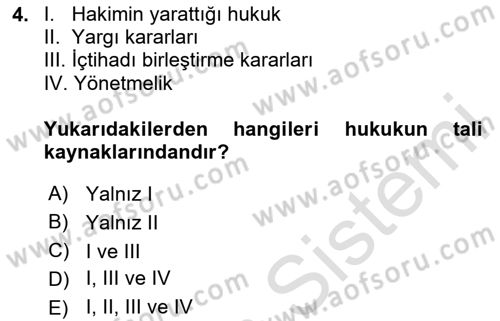 Medeni Hukuk Bilgisi Dersi 2025 - 2026 Yılı (Vize) Ara Sınav Soruları 4. Soru