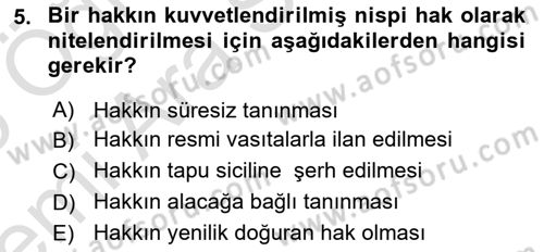 Medeni Hukuk Bilgisi Dersi 2025 - 2026 Yılı (Vize) Ara Sınav Soruları 5. Soru