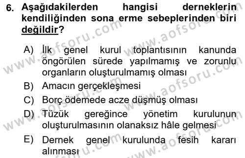 Medeni Hukuk Bilgisi Dersi 2025 - 2026 Yılı (Vize) Ara Sınav Soruları 6. Soru