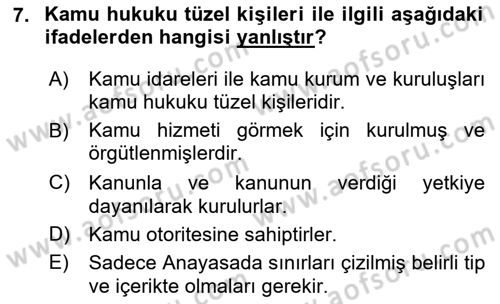 Medeni Hukuk Bilgisi Dersi 2025 - 2026 Yılı (Vize) Ara Sınav Soruları 7. Soru