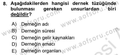 Medeni Hukuk Bilgisi Dersi 2025 - 2026 Yılı (Vize) Ara Sınav Soruları 8. Soru