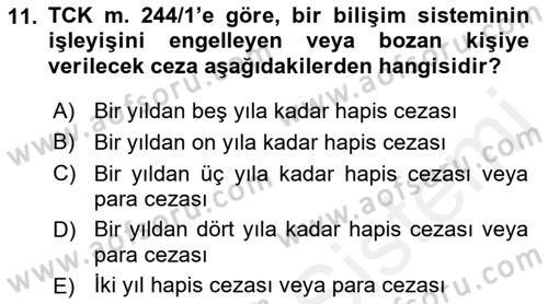 Bilişim Hukuku Dersi 2017 - 2018 Yılı (Vize) Ara Sınav Soruları 11. Soru