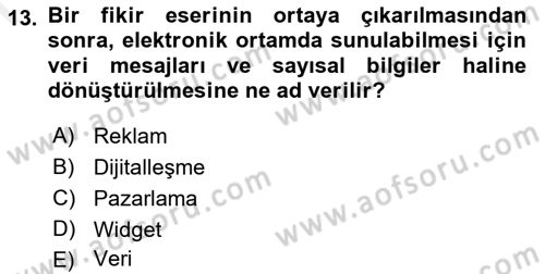 Bilişim Hukuku Dersi 2017 - 2018 Yılı (Final) Dönem Sonu Sınav Soruları 13. Soru