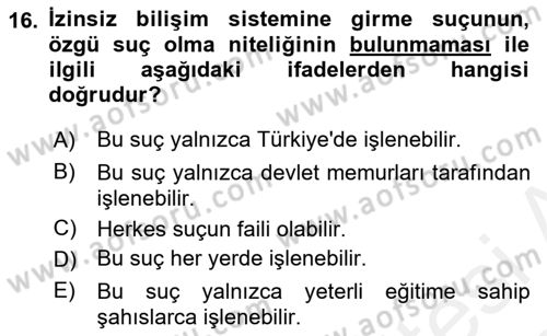 Bilişim Hukuku Dersi 2018 - 2019 Yılı (Vize) Ara Sınav Soruları 16. Soru