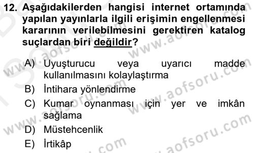 Bilişim Hukuku Dersi 2018 - 2019 Yılı (Final) Dönem Sonu Sınavı 12. Soru