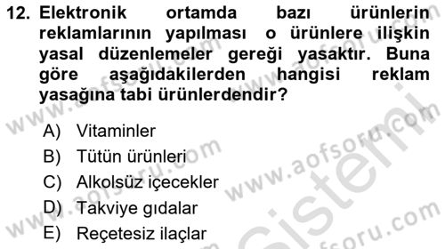 Bilişim Hukuku Dersi 2020 - 2021 Yılı Yaz Okulu Sınavı 12. Soru