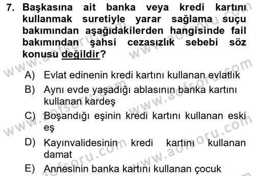 Bilişim Hukuku Dersi 2020 - 2021 Yılı Yaz Okulu Sınavı 7. Soru