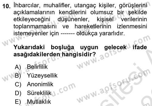 Bilişim Hukuku Dersi 2021 - 2022 Yılı (Vize) Ara Sınavı 10. Soru