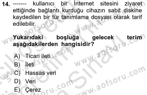 Bilişim Hukuku Dersi 2021 - 2022 Yılı (Vize) Ara Sınav Soruları 14. Soru