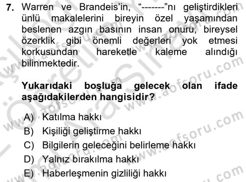 Bilişim Hukuku Dersi 2021 - 2022 Yılı (Vize) Ara Sınav Soruları 7. Soru