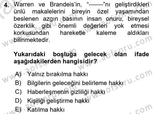 Bilişim Hukuku Dersi 2021 - 2022 Yılı Yaz Okulu Sınav Soruları 4. Soru