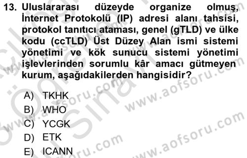 Bilişim Hukuku Dersi 2022 - 2023 Yılı Yaz Okulu Sınavı 13. Soru