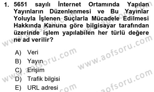 Bilişim Hukuku Dersi 2023 - 2024 Yılı (Vize) Ara Sınav Soruları 1. Soru