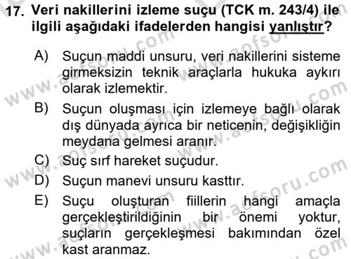 Bilişim Hukuku Dersi 2023 - 2024 Yılı (Vize) Ara Sınav Soruları 17. Soru