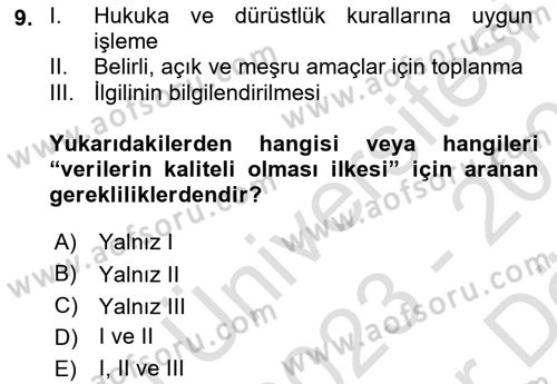 Bilişim Hukuku Dersi 2023 - 2024 Yılı (Vize) Ara Sınavı 9. Soru