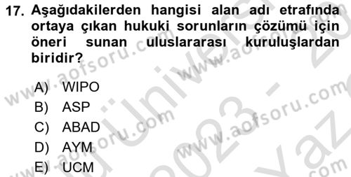 Bilişim Hukuku Dersi 2023 - 2024 Yılı Yaz Okulu Sınav Soruları 17. Soru