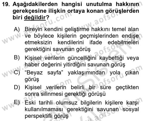 Bilişim Hukuku Dersi 2023 - 2024 Yılı Yaz Okulu Sınav Soruları 19. Soru