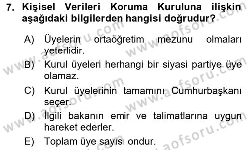 Bilişim Hukuku Dersi 2023 - 2024 Yılı Yaz Okulu Sınav Soruları 7. Soru