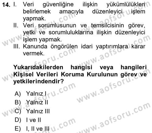 Bilişim Hukuku Dersi 2024 - 2025 Yılı (Vize) Ara Sınav Soruları 14. Soru
