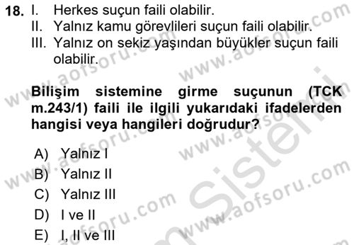Bilişim Hukuku Dersi 2024 - 2025 Yılı (Vize) Ara Sınav Soruları 18. Soru