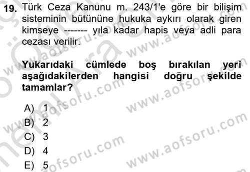 Bilişim Hukuku Dersi 2024 - 2025 Yılı (Vize) Ara Sınav Soruları 19. Soru