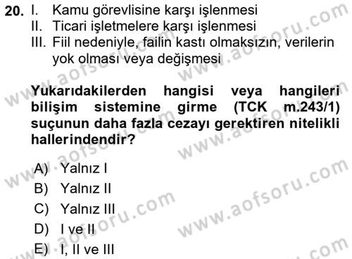 Bilişim Hukuku Dersi 2024 - 2025 Yılı (Vize) Ara Sınav Soruları 20. Soru