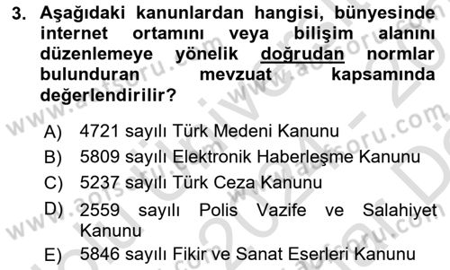 Bilişim Hukuku Dersi 2024 - 2025 Yılı (Vize) Ara Sınav Soruları 3. Soru