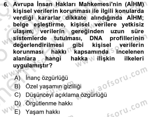 Bilişim Hukuku Dersi 2024 - 2025 Yılı (Vize) Ara Sınav Soruları 6. Soru