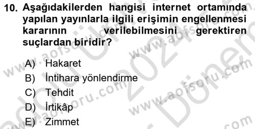Bilişim Hukuku Dersi 2024 - 2025 Yılı (Final) Dönem Sonu Sınav Soruları 10. Soru