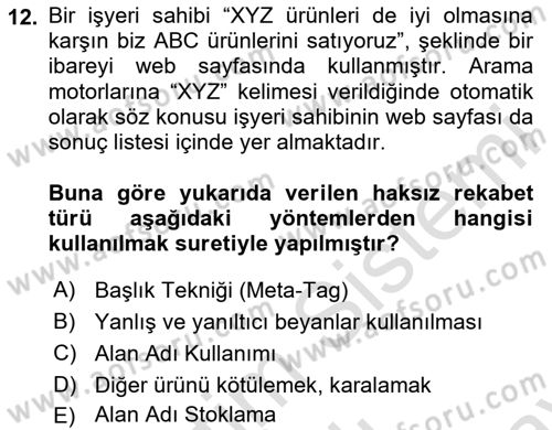 Bilişim Hukuku Dersi 2024 - 2025 Yılı (Final) Dönem Sonu Sınav Soruları 12. Soru