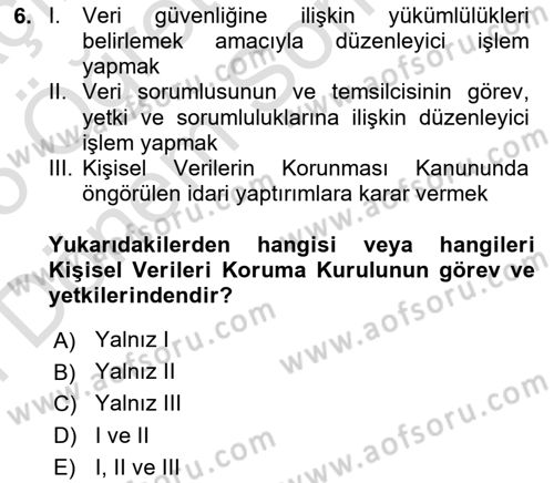 Bilişim Hukuku Dersi 2024 - 2025 Yılı (Final) Dönem Sonu Sınav Soruları 6. Soru