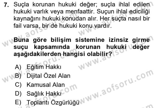 Bilişim Hukuku Dersi 2024 - 2025 Yılı (Final) Dönem Sonu Sınav Soruları 7. Soru