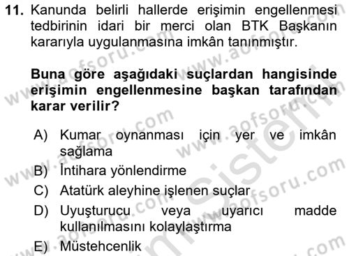 Bilişim Hukuku Dersi 2024 - 2025 Yılı Yaz Okulu Sınav Soruları 11. Soru
