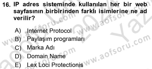 Bilişim Hukuku Dersi 2024 - 2025 Yılı Yaz Okulu Sınav Soruları 16. Soru