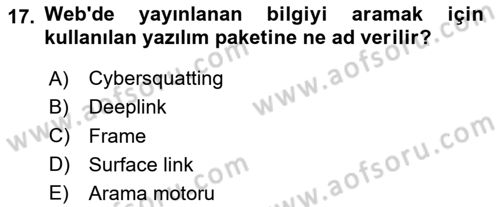 Bilişim Hukuku Dersi 2024 - 2025 Yılı Yaz Okulu Sınav Soruları 17. Soru