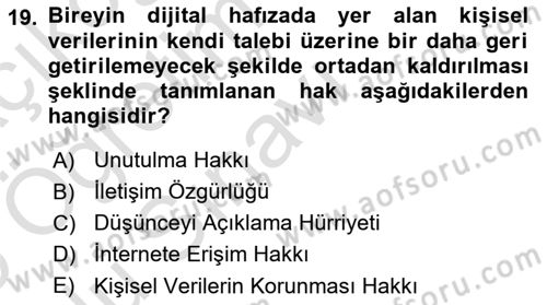 Bilişim Hukuku Dersi 2024 - 2025 Yılı Yaz Okulu Sınav Soruları 19. Soru