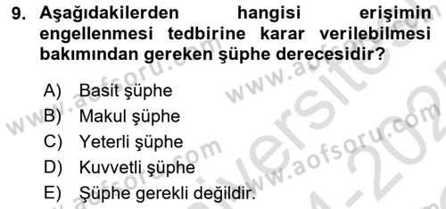 Bilişim Hukuku Dersi 2024 - 2025 Yılı Yaz Okulu Sınav Soruları 9. Soru