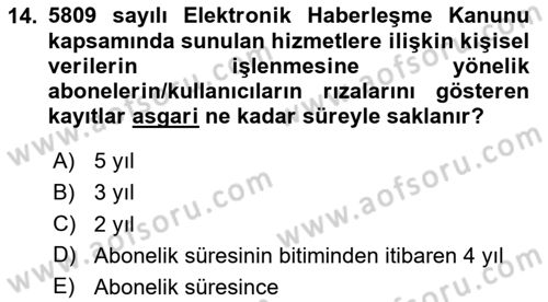 Bilişim Hukuku Dersi 2025 - 2026 Yılı (Vize) Ara Sınav Soruları 14. Soru