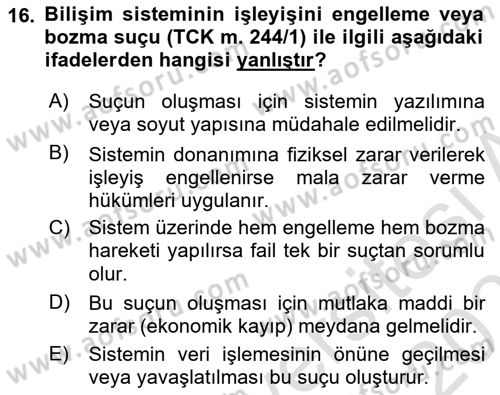 Bilişim Hukuku Dersi 2025 - 2026 Yılı (Vize) Ara Sınav Soruları 16. Soru