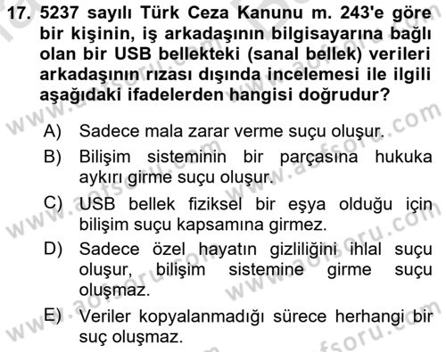 Bilişim Hukuku Dersi 2025 - 2026 Yılı (Vize) Ara Sınav Soruları 17. Soru
