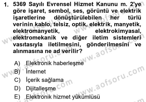 Bilişim Hukuku Dersi 2025 - 2026 Yılı (Final) Dönem Sonu Sınav Soruları 1. Soru