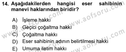 Bilişim Hukuku Dersi 2025 - 2026 Yılı (Final) Dönem Sonu Sınav Soruları 14. Soru